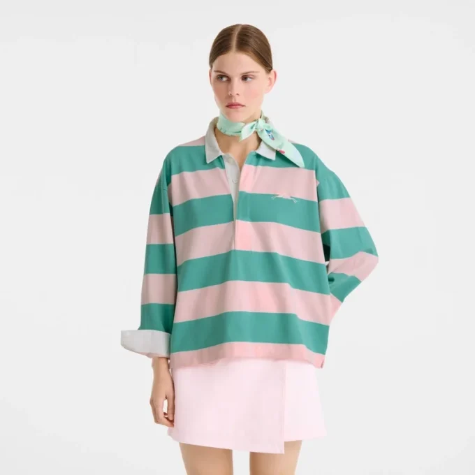 Ballerina/Mint – Striped jersey Polo shirt