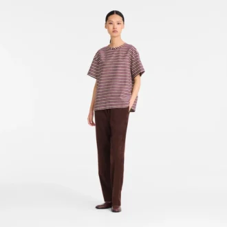 Burgundy – Striped poplin T-shirt