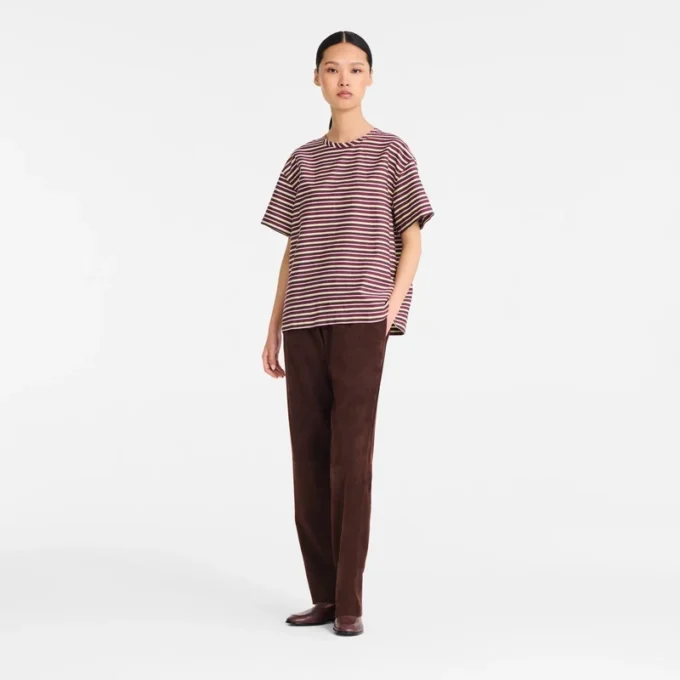 Burgundy – Striped poplin T-shirt