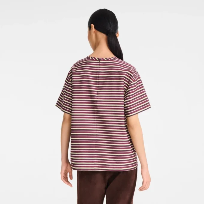 Burgundy – Striped poplin T-shirt