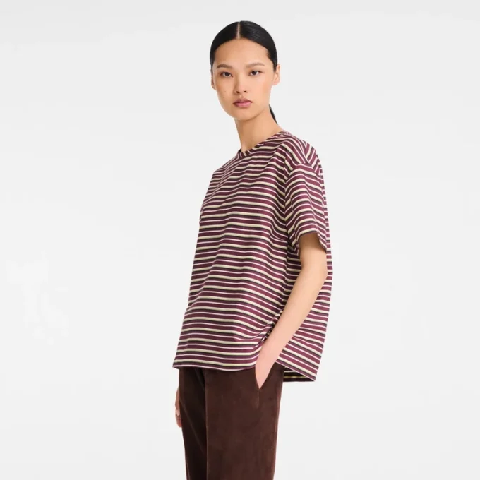 Burgundy – Striped poplin T-shirt