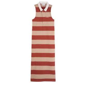 Cream/Coral – Striped jersey Polo dress