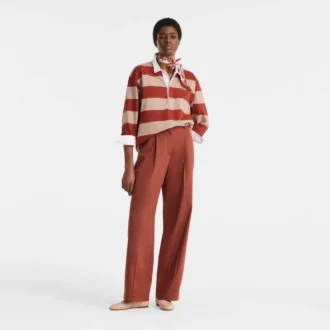 Cream/Coral – Striped jersey Polo shirt