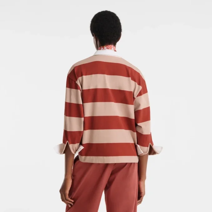 Cream/Coral – Striped jersey Polo shirt