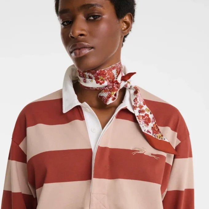 Cream/Coral – Striped jersey Polo shirt