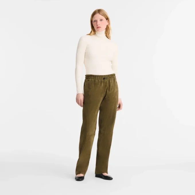Leather straight pants