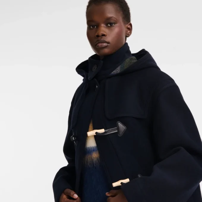 Navy – Double-faced wool cloth Duffle Coat