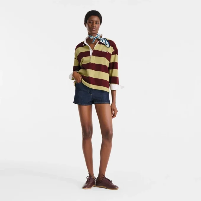 Pistachio/Burgundy – Striped jersey Polo shirt