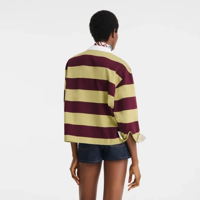 Pistachio/Burgundy – Striped jersey Polo shirt