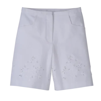 White – Embroidered gabardine Bermuda shorts