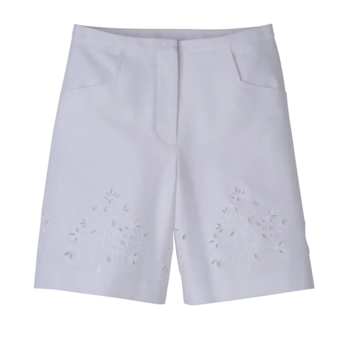 White – Embroidered gabardine Bermuda shorts