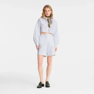 White – Embroidered gabardine Bermuda shorts