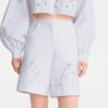 White – Embroidered gabardine Bermuda shorts