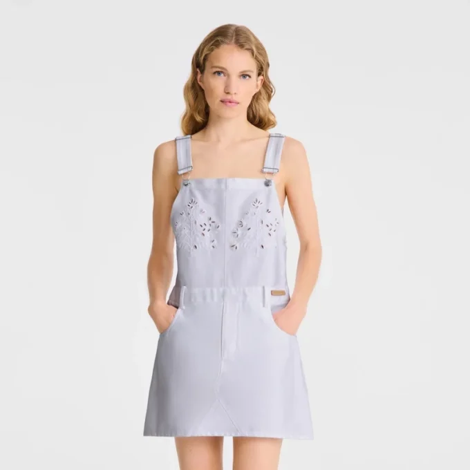 White – Embroidered gabardine Dress