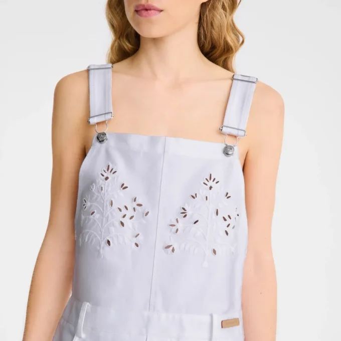 White – Embroidered gabardine Dress